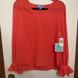 CeCe Tie Sleeve Top (Coral Jewel)